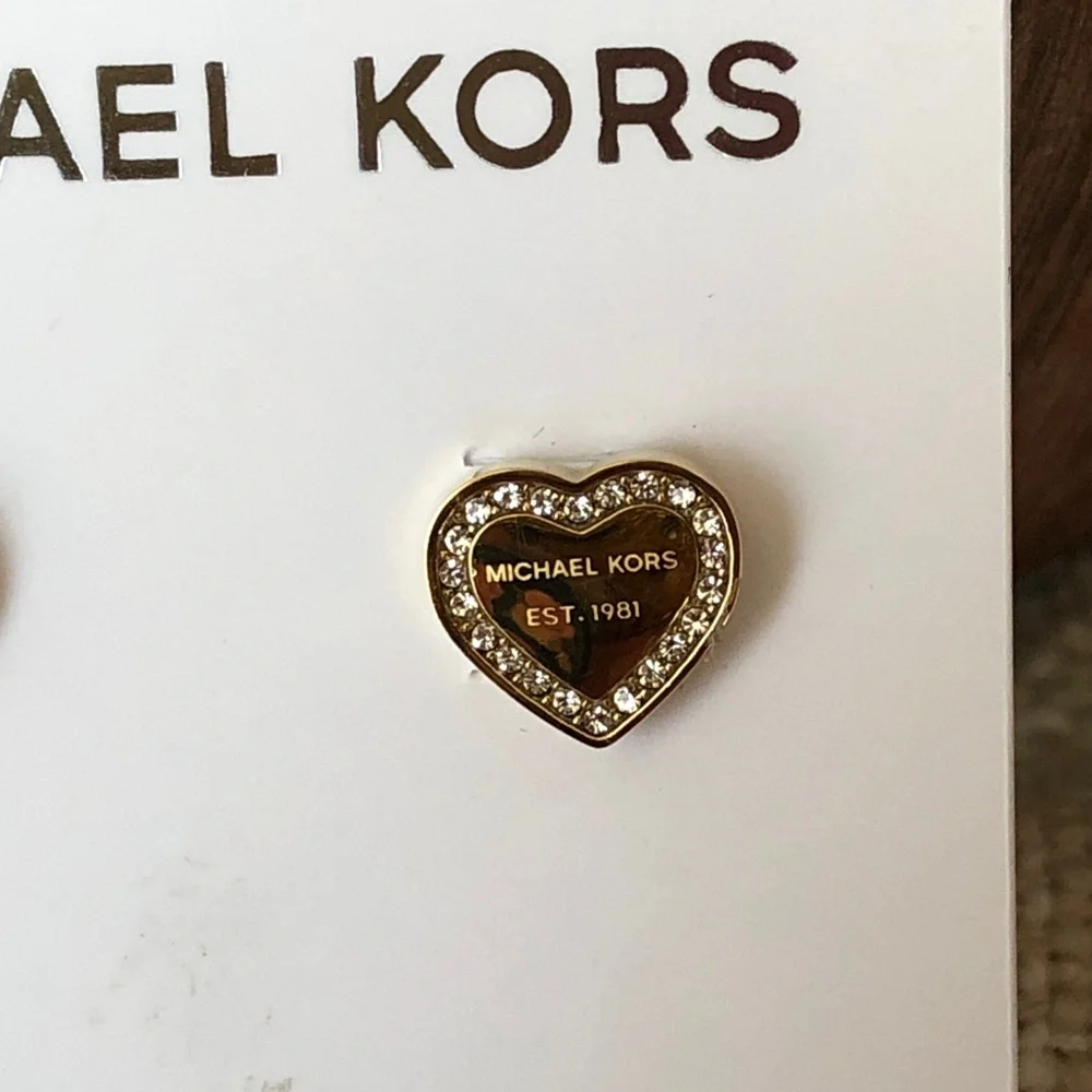 Michael Kors Gold Plated Stainless Steel Crystal Heart Stud Earrings NWT